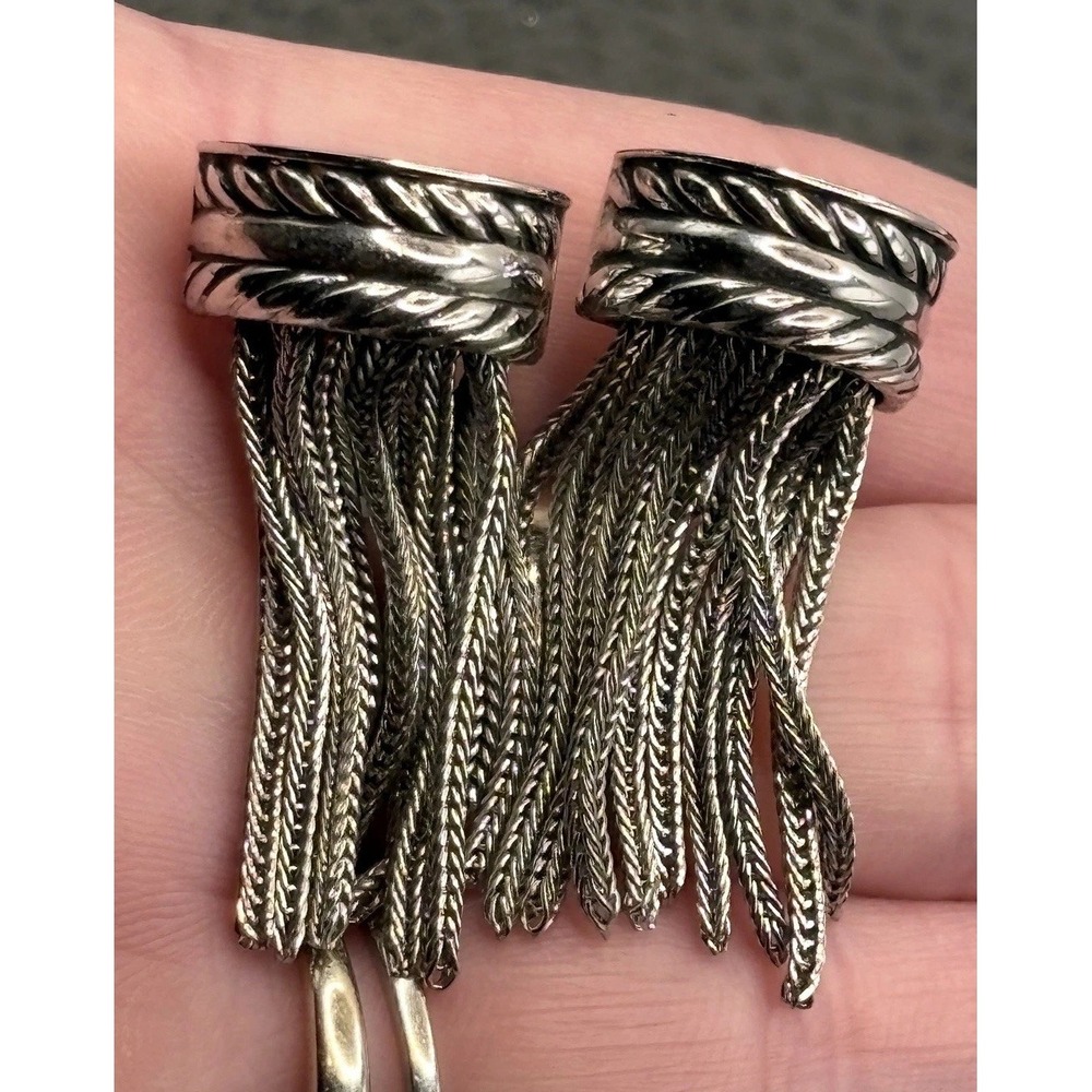 VTG Whiting And Davis Silver Tone Tassel Fringe Dangle Clip-On Earrings